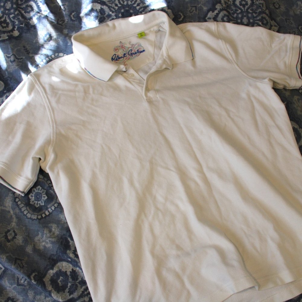 Men’s Robert Graham White Large Polo w Accents